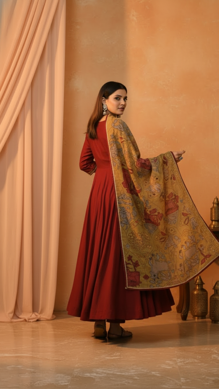 Timeless Maroon Cotton Silk Anarkali Set