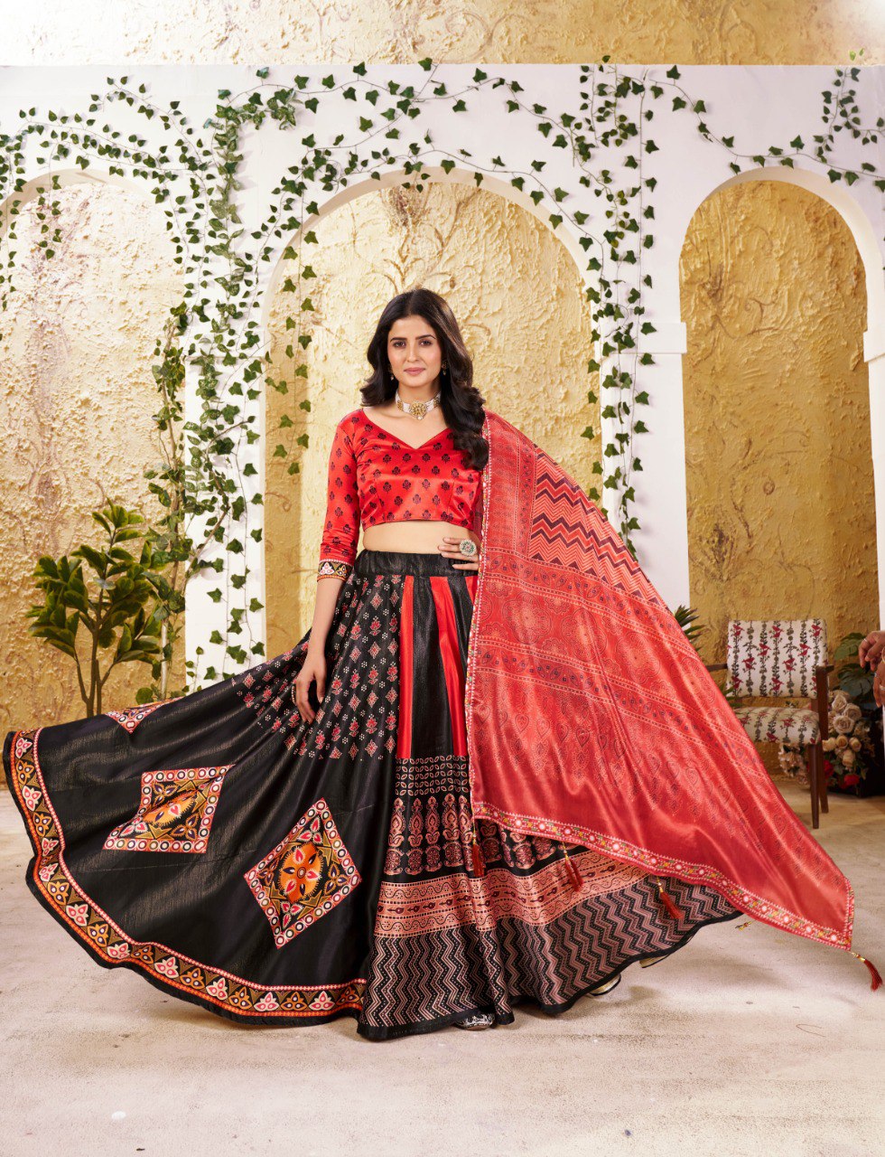 Gota Satin Digital Print Lehenga Choli