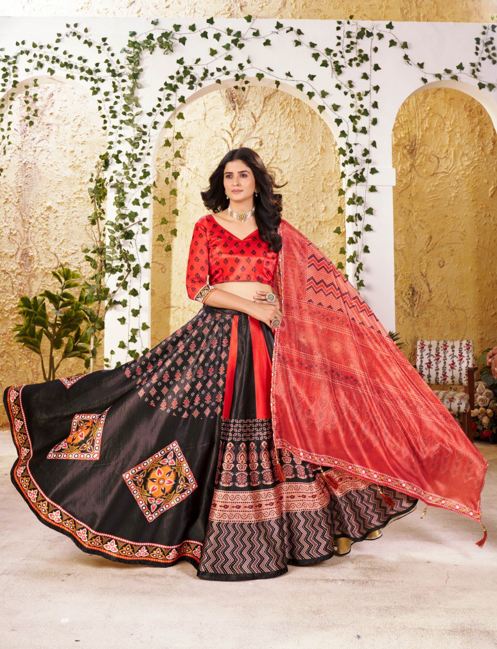 Gota Satin Digital Print Lehenga Choli