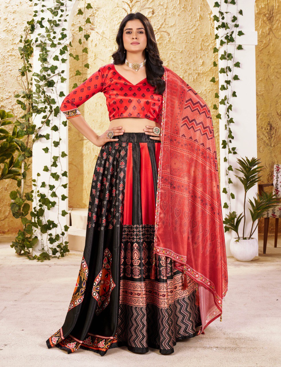 Gota Satin Digital Print Lehenga Choli