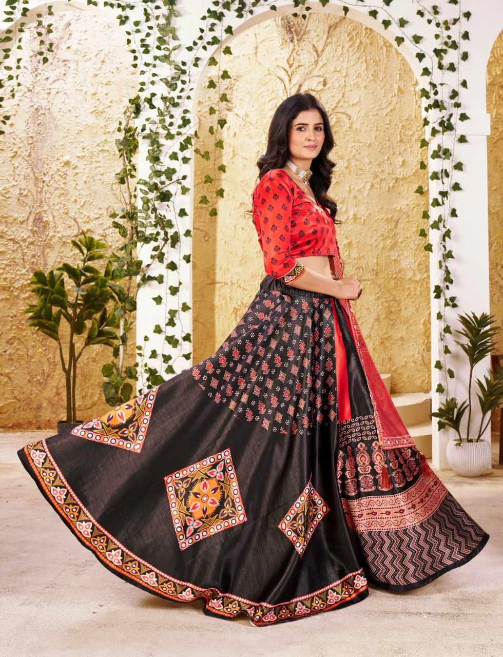 Gota Satin Digital Print Lehenga Choli