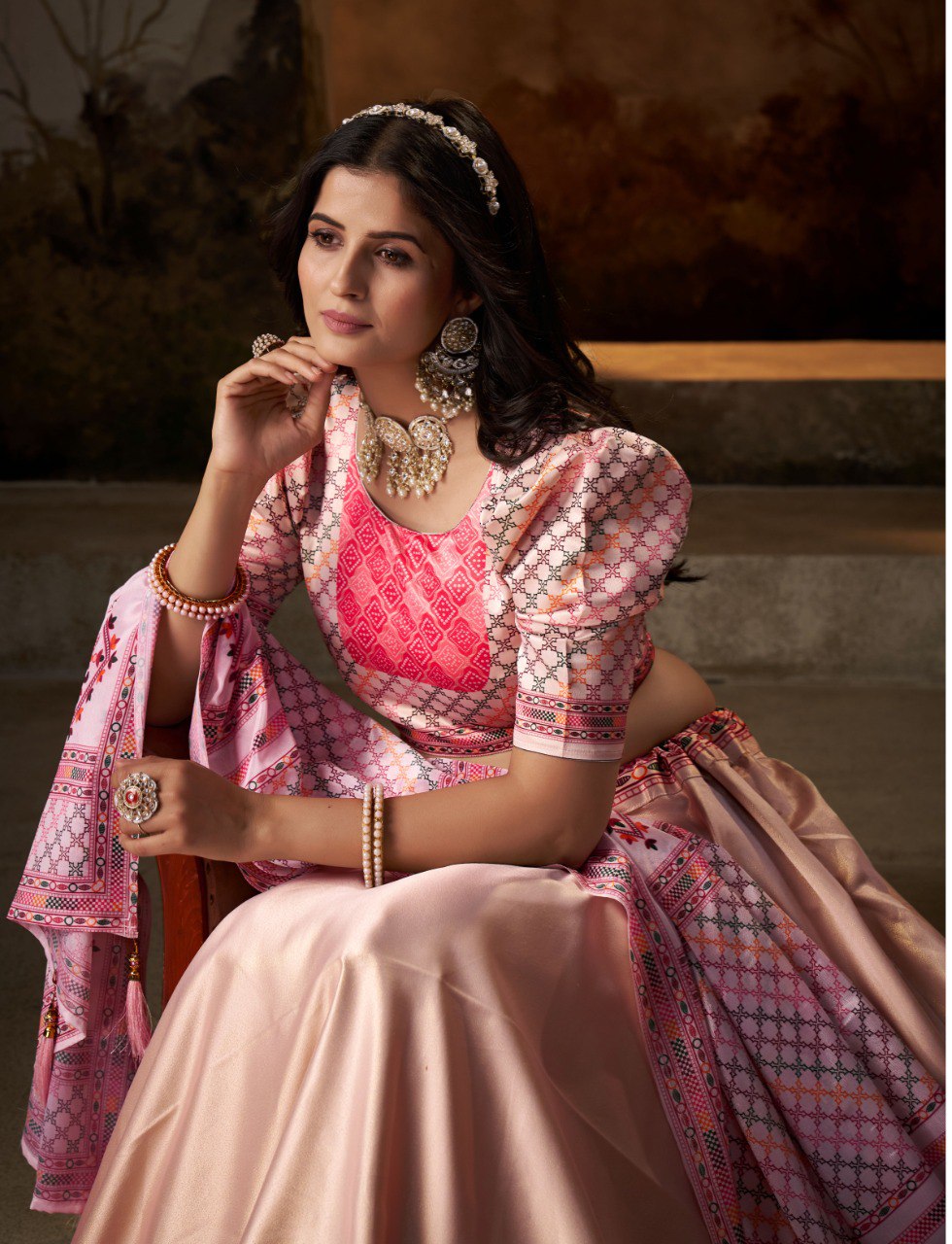 Gota Satin Digital Print Lehenga Choli with Chinon Dupatta
