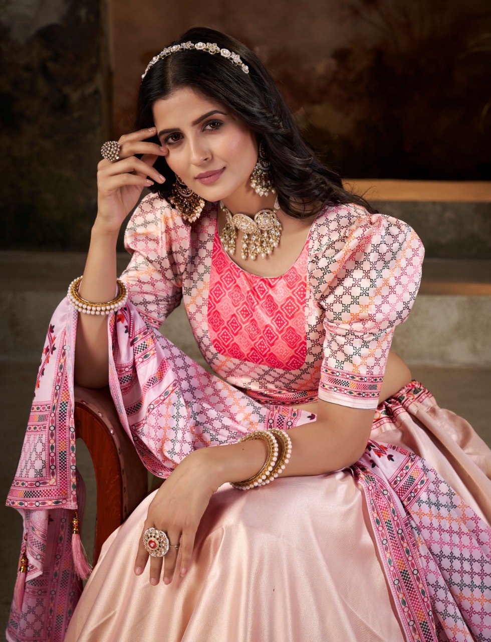 Gota Satin Digital Print Lehenga Choli with Chinon Dupatta