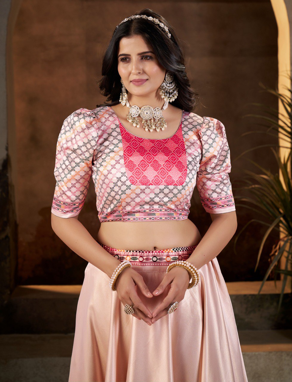 Gota Satin Digital Print Lehenga Choli with Chinon Dupatta