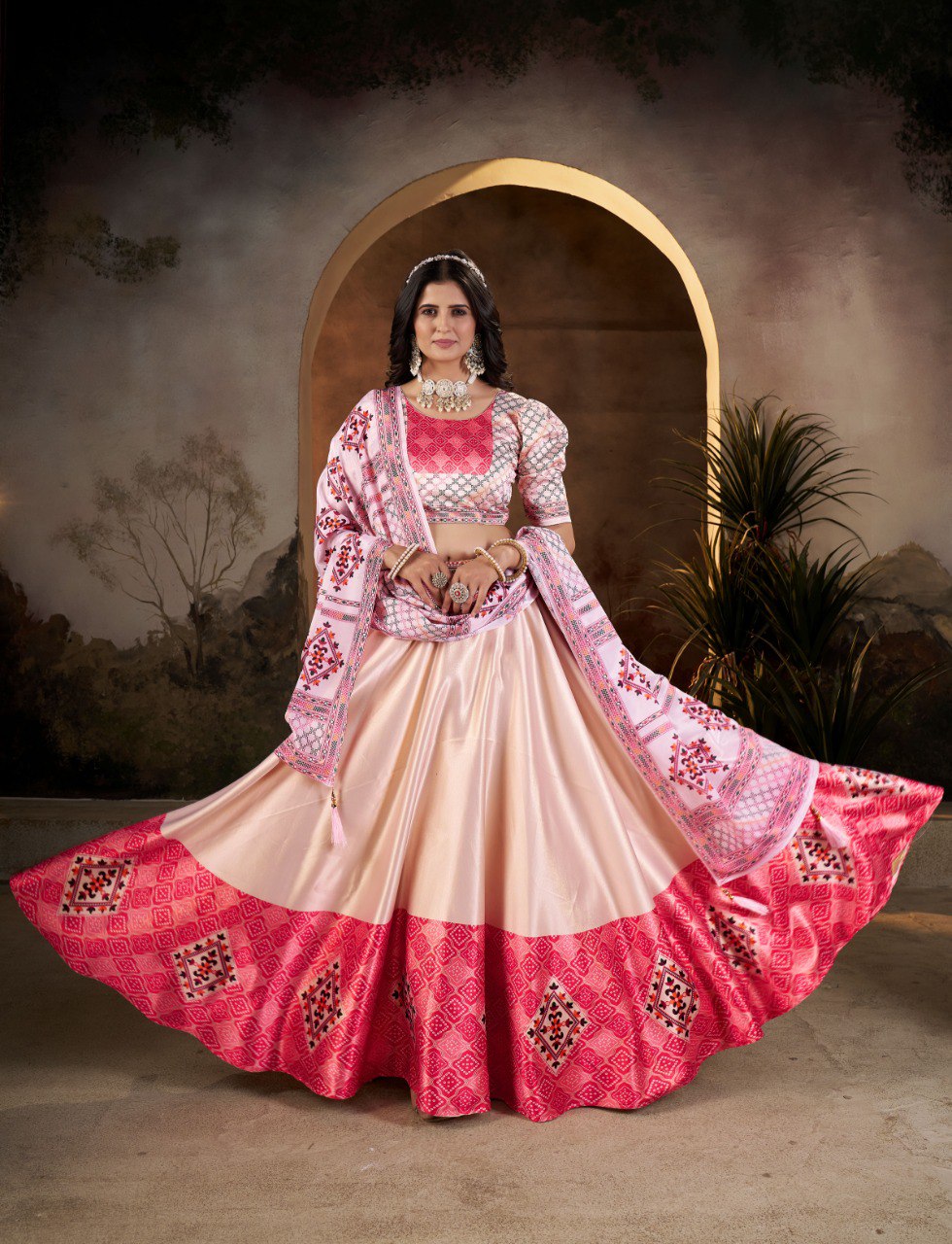 Gota Satin Digital Print Lehenga Choli with Chinon Dupatta