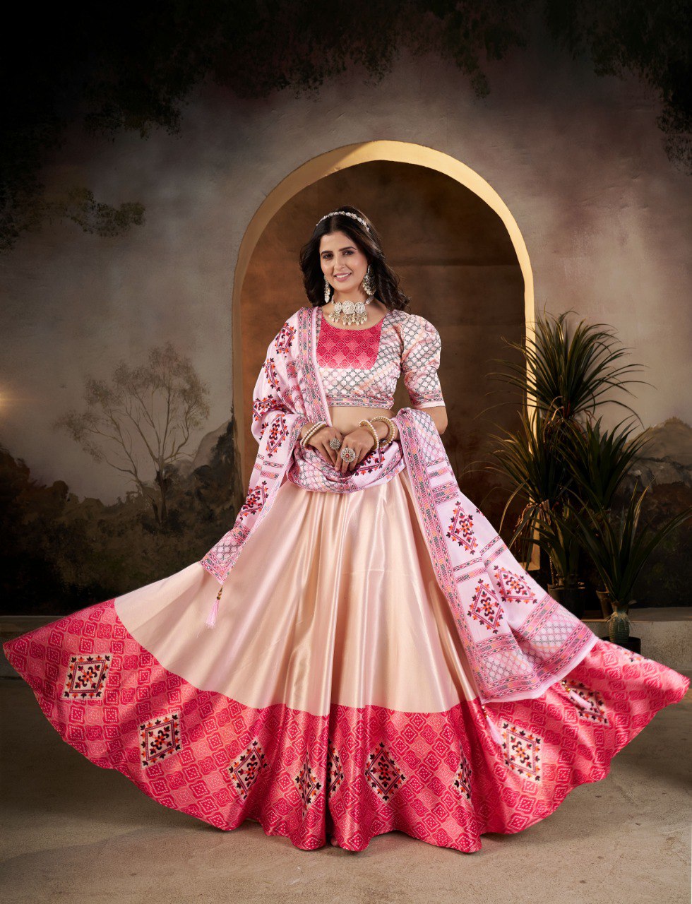Gota Satin Digital Print Lehenga Choli with Chinon Dupatta