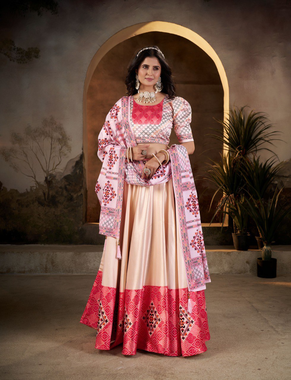 Gota Satin Digital Print Lehenga Choli with Chinon Dupatta