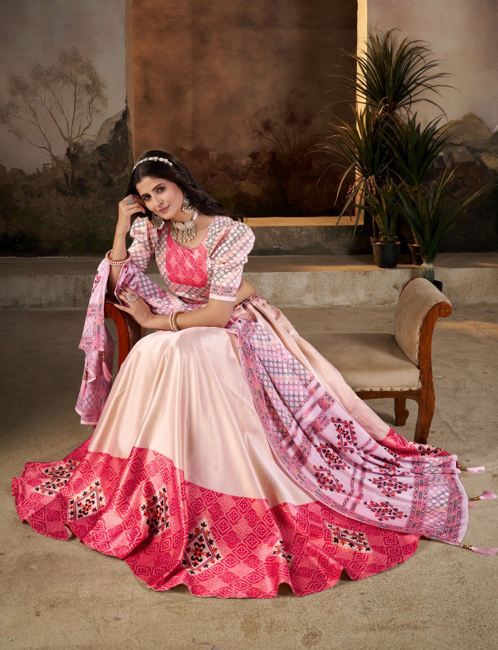 Gota Satin Digital Print Lehenga Choli with Chinon Dupatta