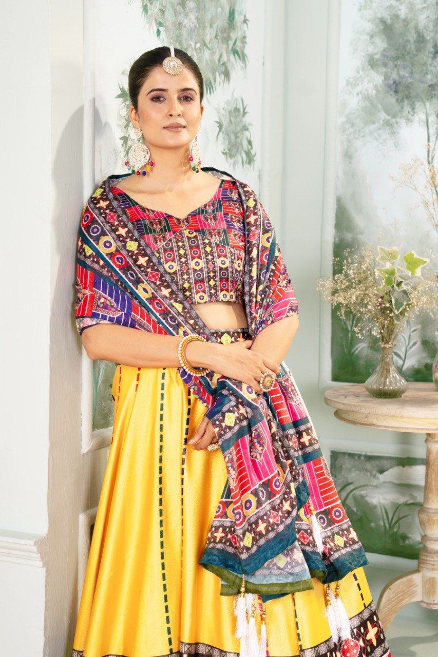 Zari Gota Digital Print Lehenga Set with Chinon Dupatta