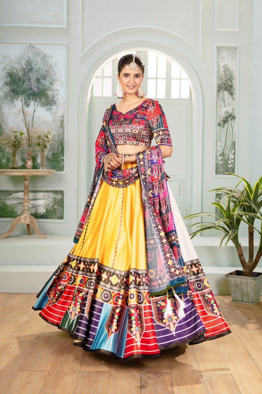 Zari Gota Digital Print Lehenga Set with Chinon Dupatta