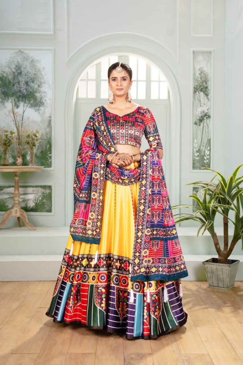Zari Gota Digital Print Lehenga Set with Chinon Dupatta