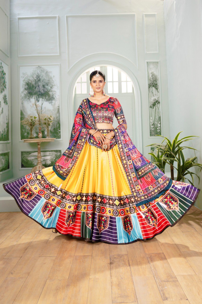 Zari Gota Digital Print Lehenga Set with Chinon Dupatta