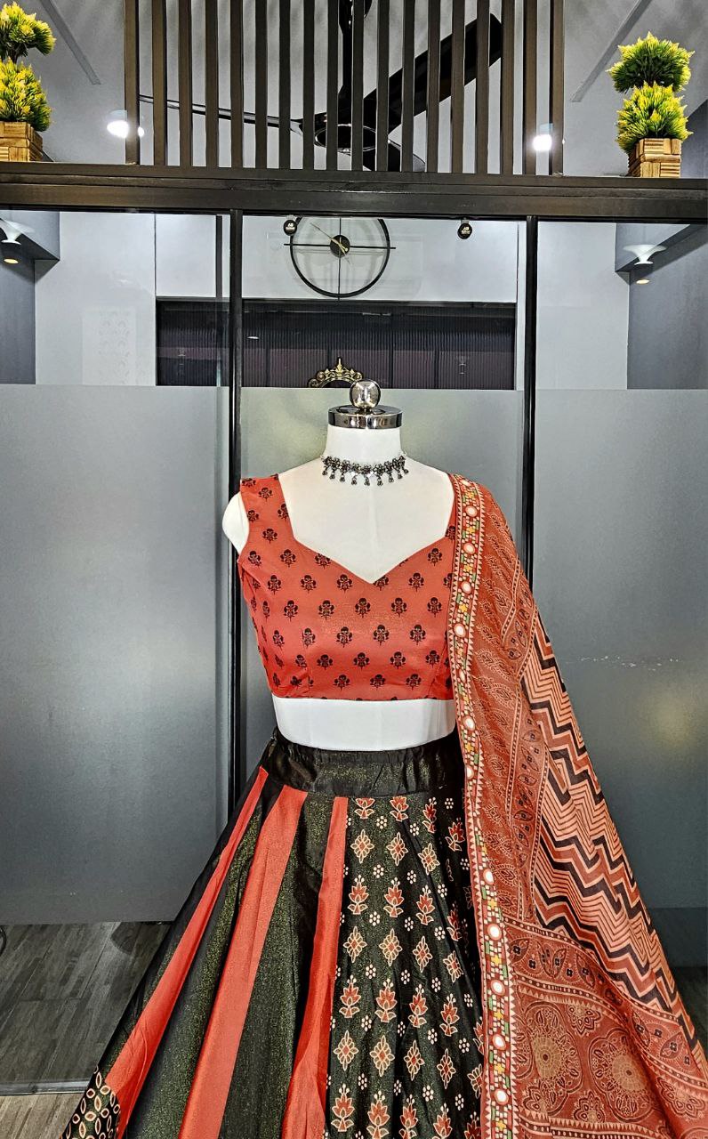 Satin Lehenga Choli with Digital Print and Heavy Lace Dupatta