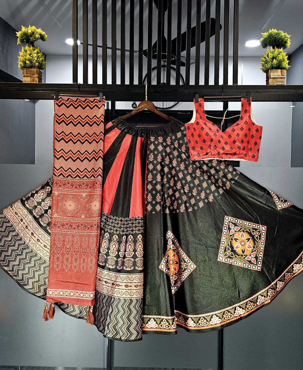 Satin Lehenga Choli with Digital Print and Heavy Lace Dupatta