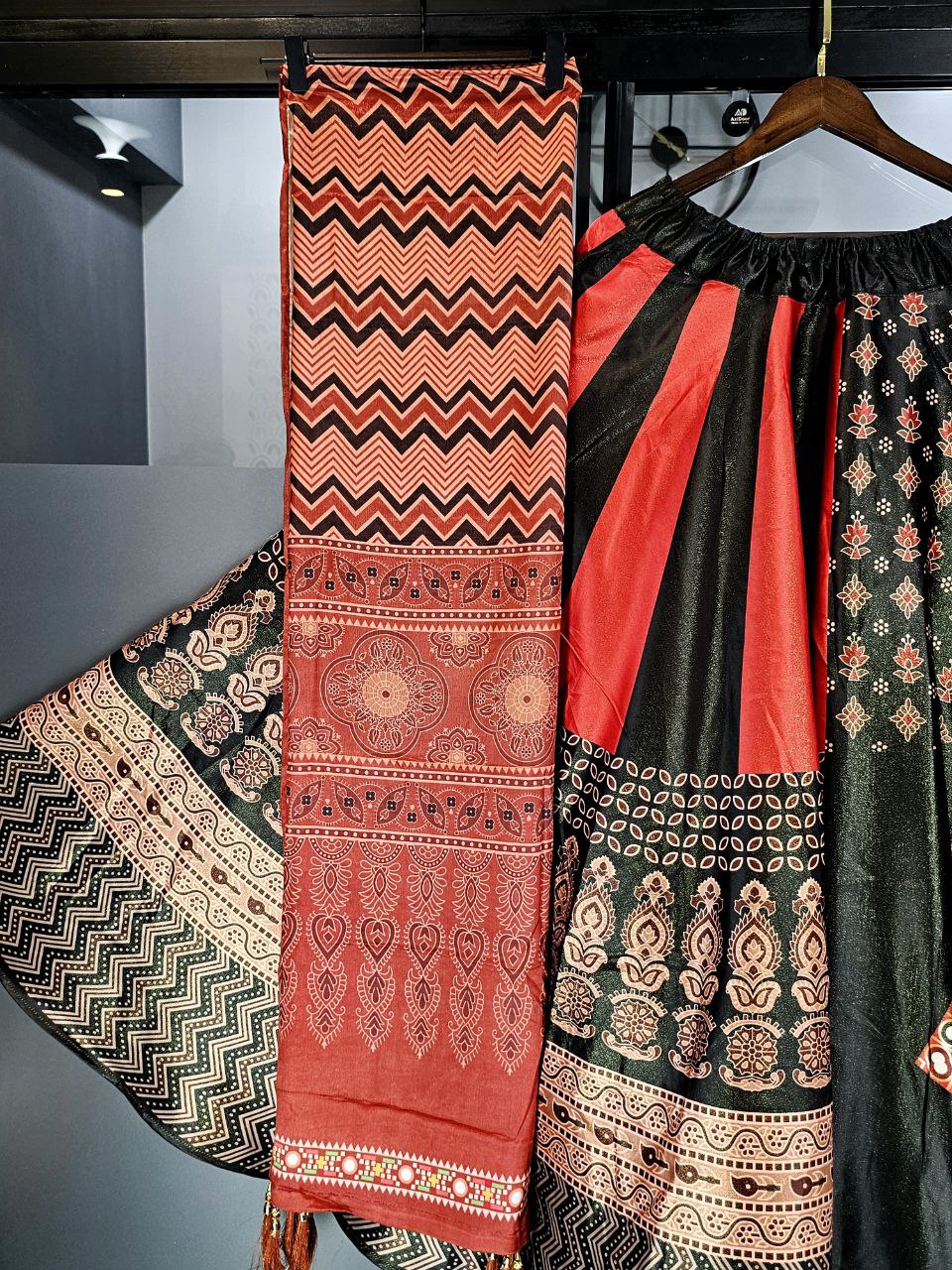 Satin Lehenga Choli with Digital Print and Heavy Lace Dupatta