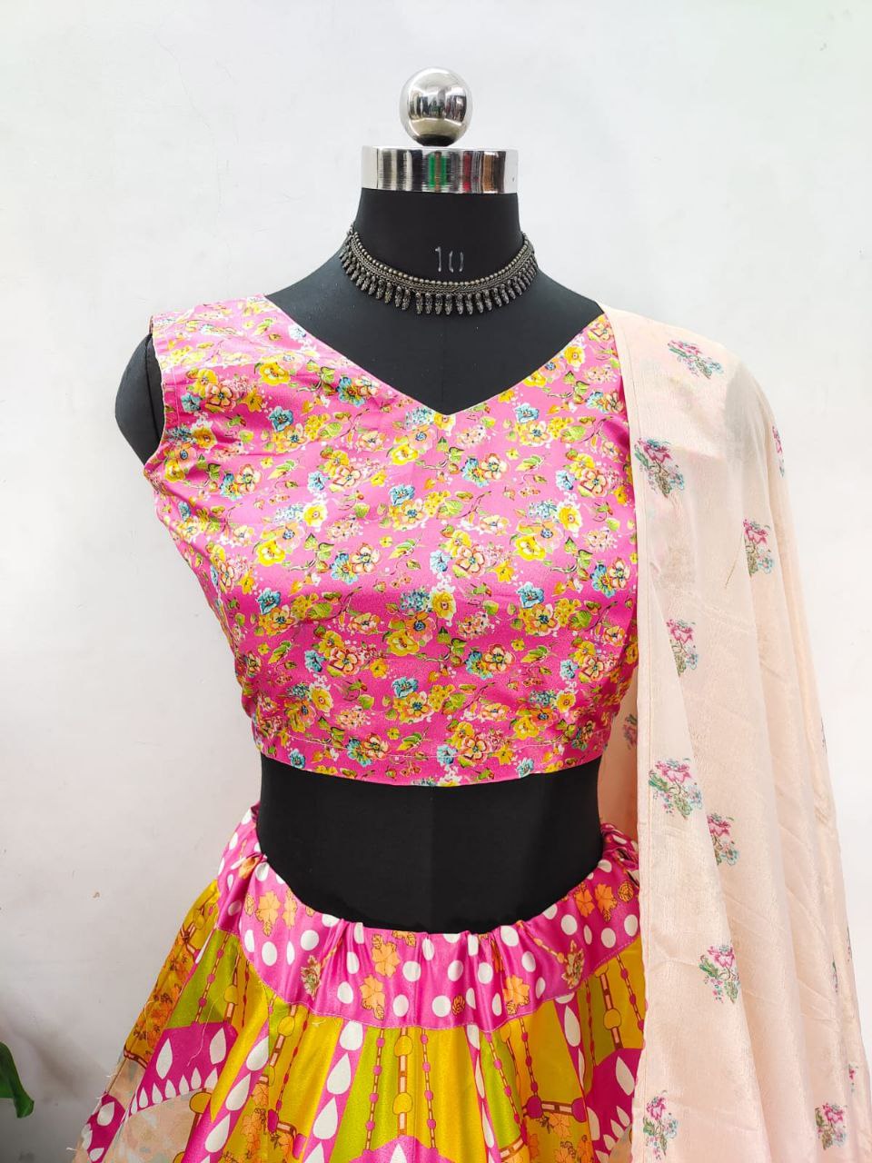 Elegant Aura Digital Printed Gota Satin Lehenga