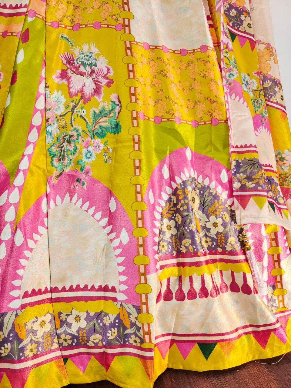 Elegant Aura Digital Printed Gota Satin Lehenga