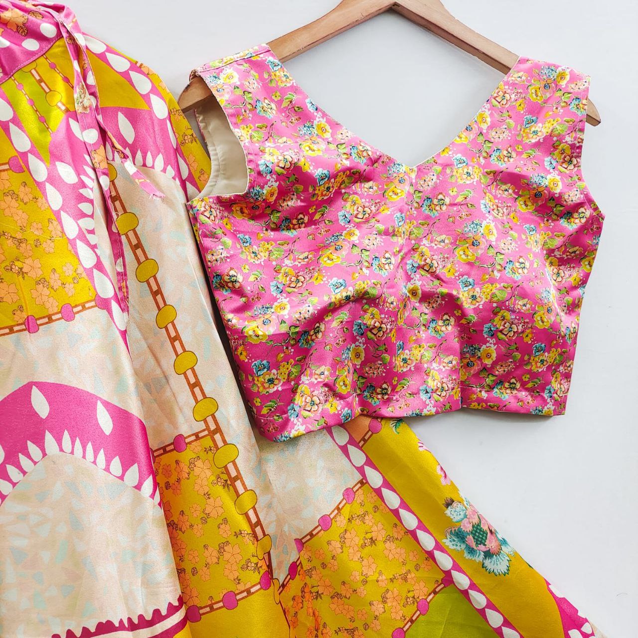 Elegant Aura Digital Printed Gota Satin Lehenga