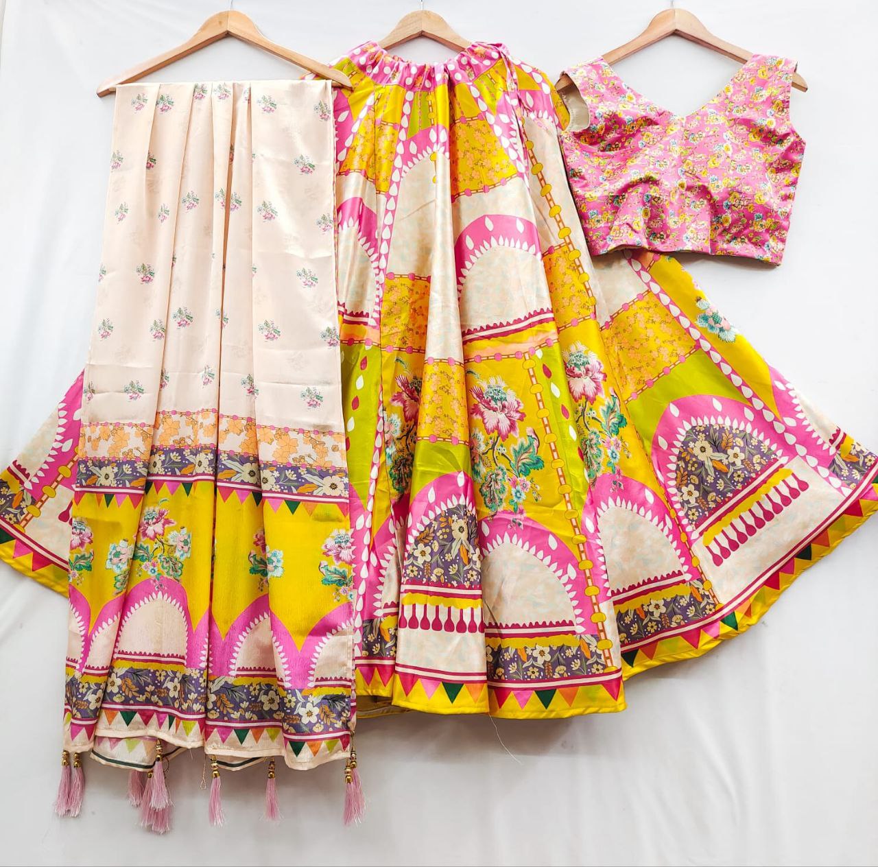 Elegant Aura Digital Printed Gota Satin Lehenga