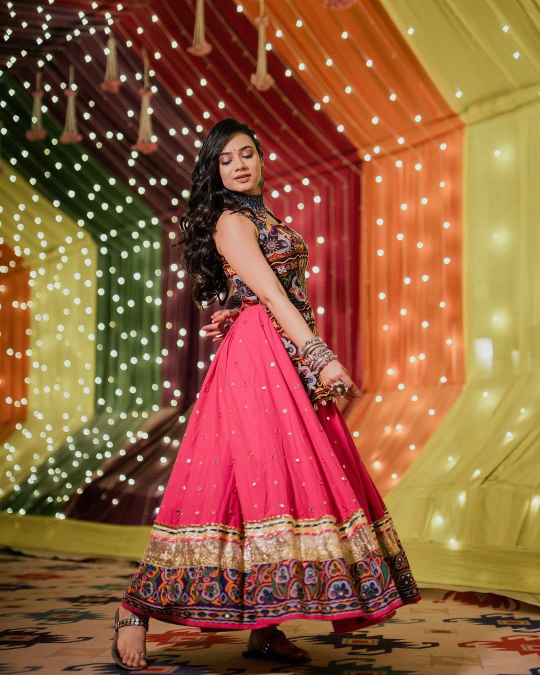 Rayon Cotton Mirror Work Lehenga Kurti Set