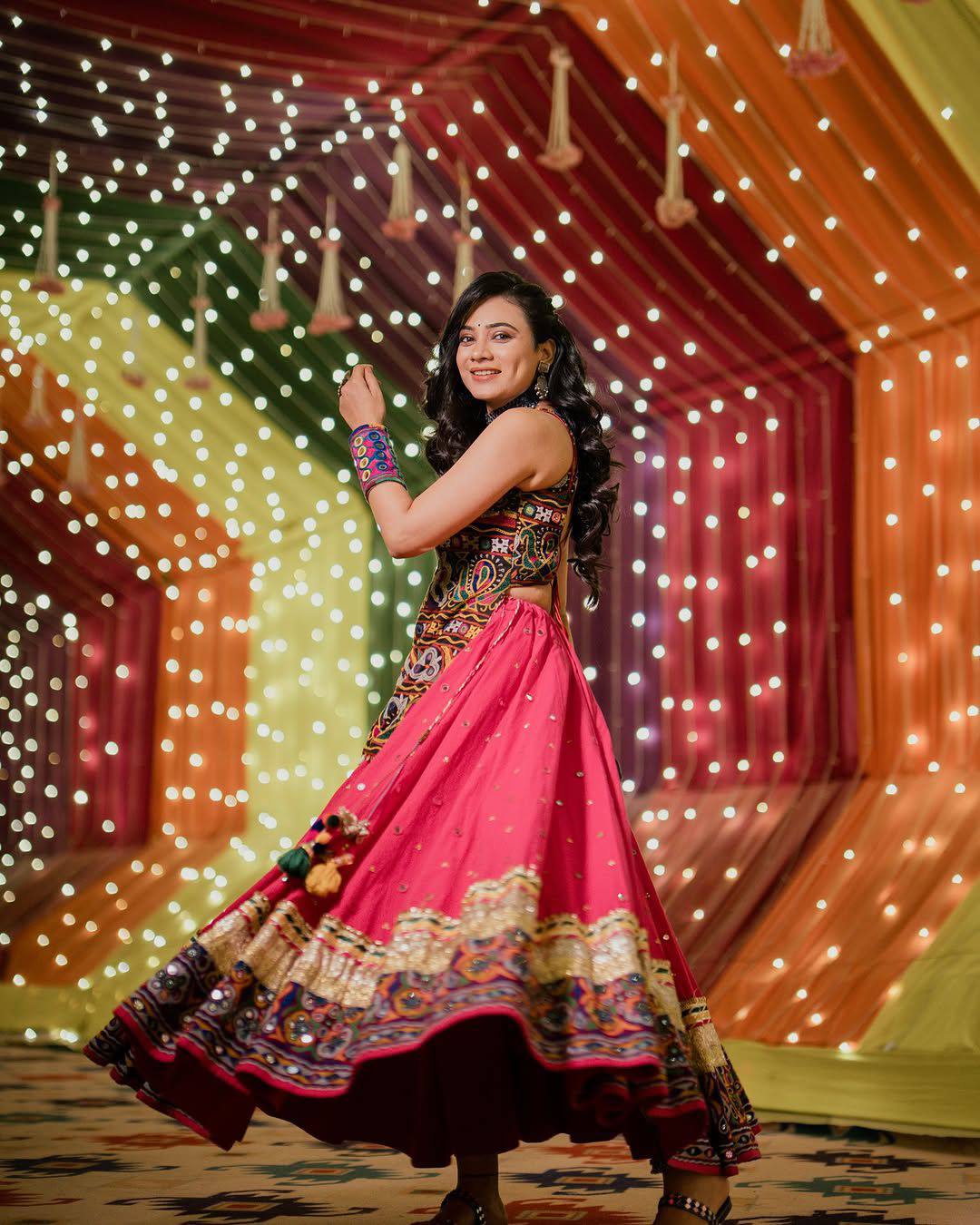 Rayon Cotton Mirror Work Lehenga Kurti Set