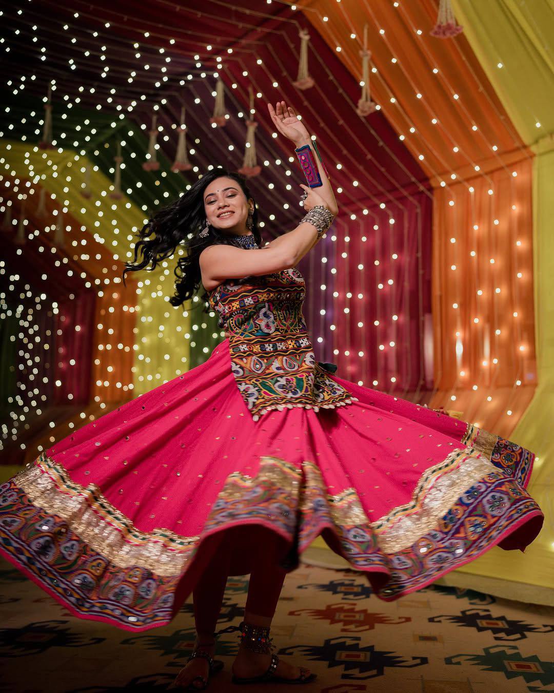 Rayon Cotton Mirror Work Lehenga Kurti Set