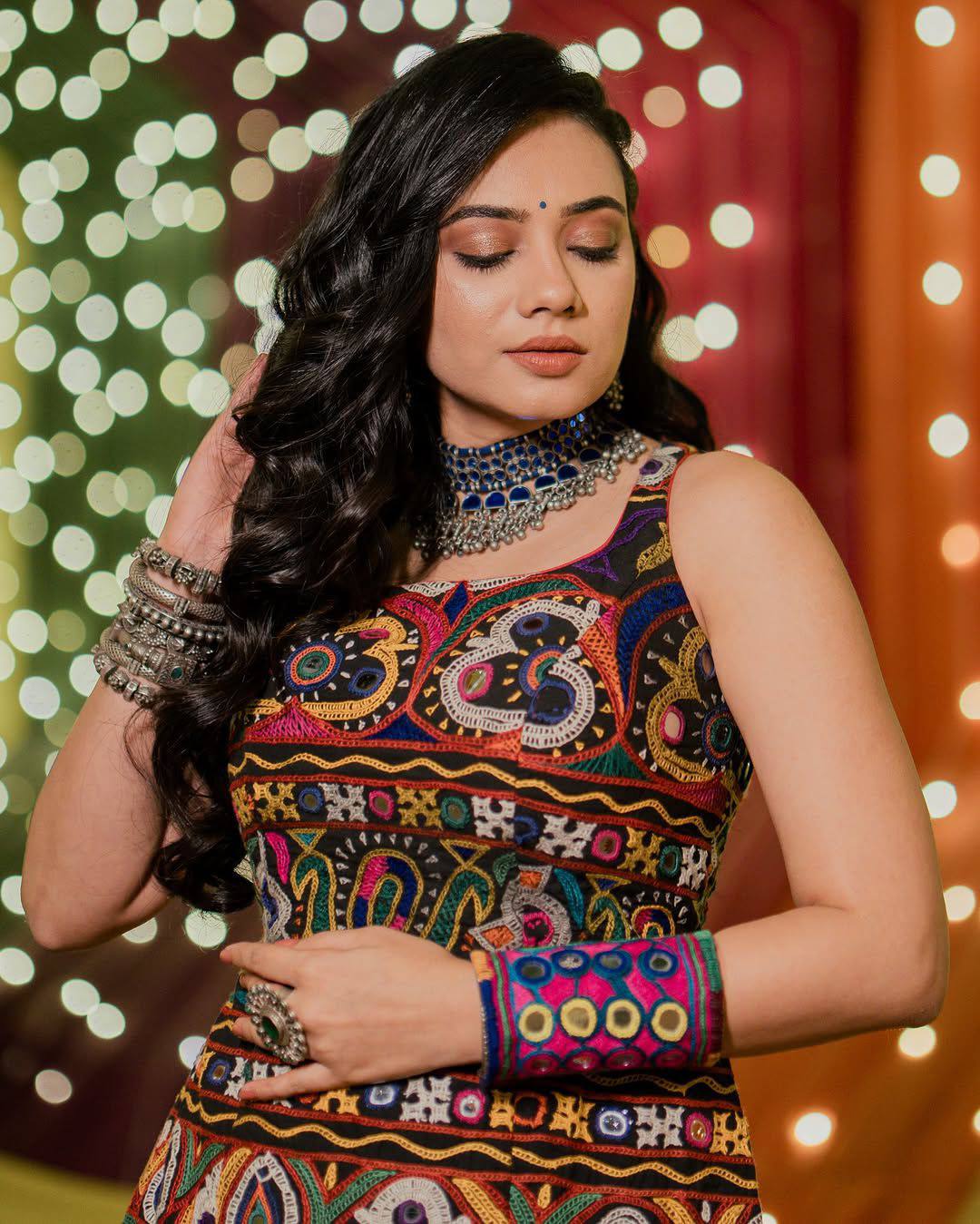 Rayon Cotton Mirror Work Lehenga Kurti Set