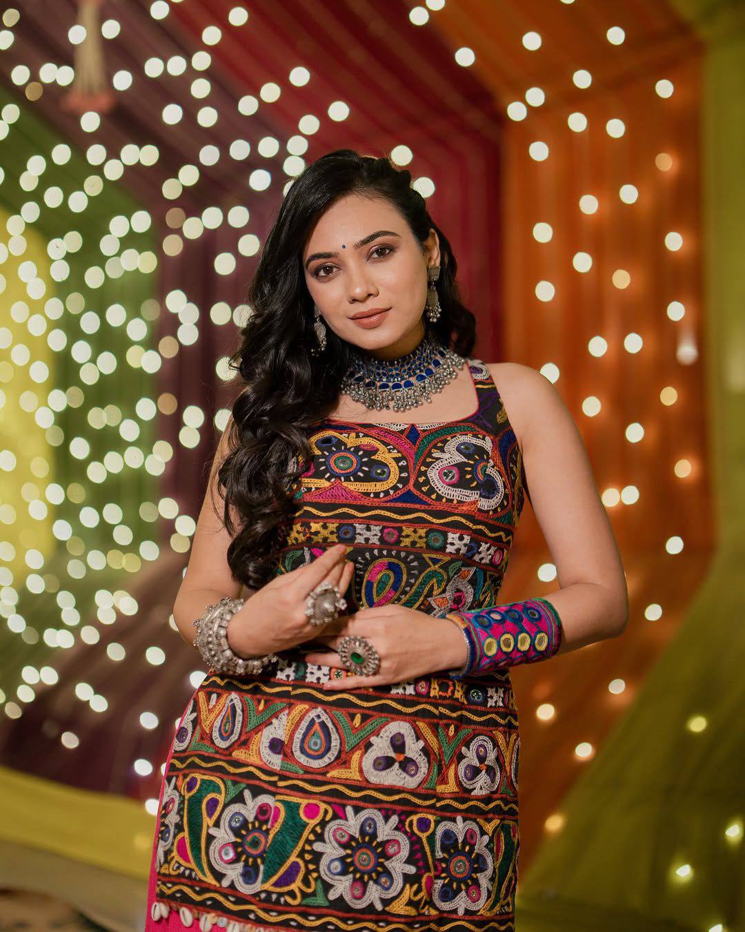 Rayon Cotton Mirror Work Lehenga Kurti Set