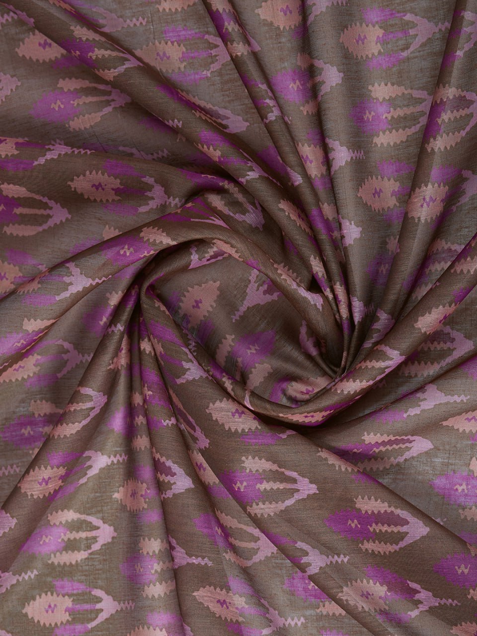 Brown & Blue Ikat Printed Chanderi Saree