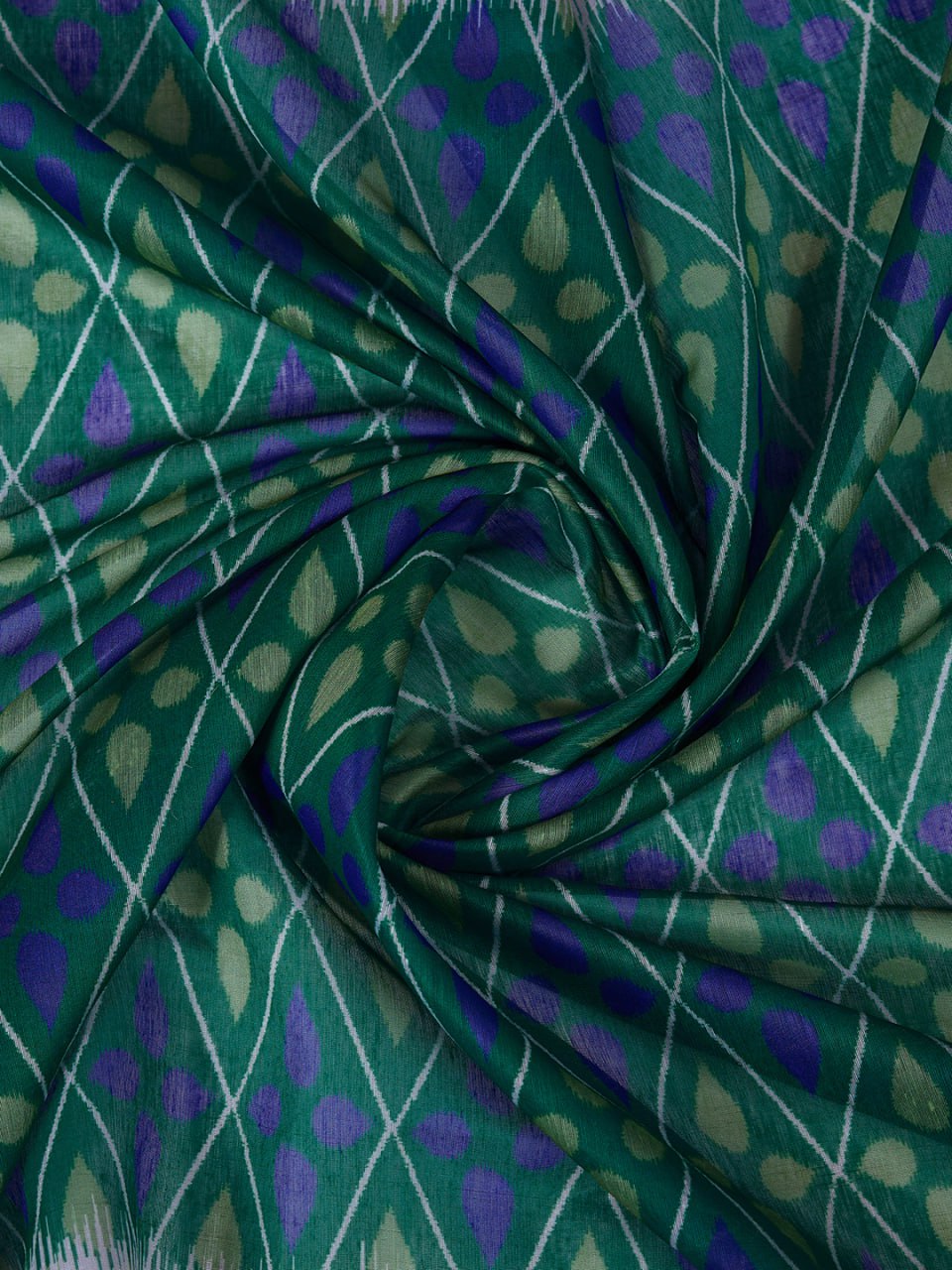 Blue & Green Ikat Printed Chanderi Saree