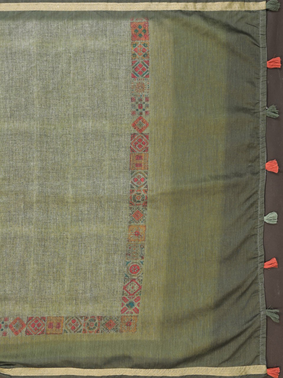 Olive Green Chanderi Saree with Traditional Geometric Borde