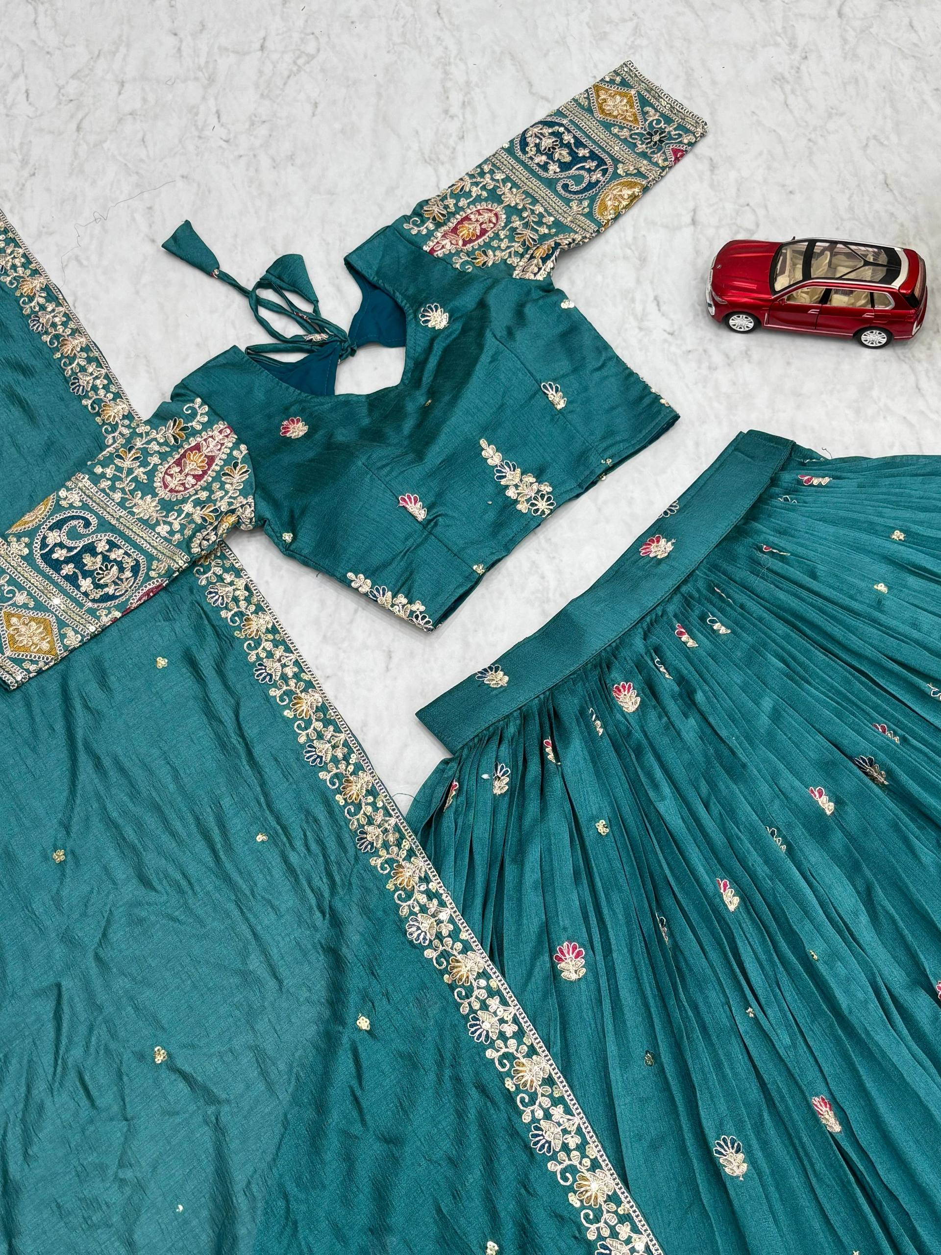 Pure Vichitra Embroidered Lehenga Set