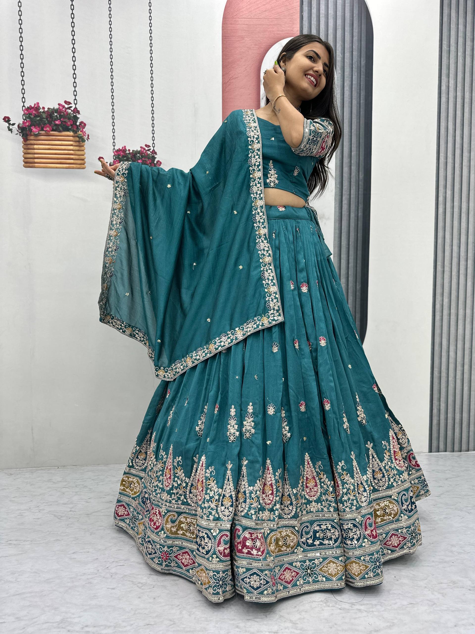 Pure Vichitra Embroidered Lehenga Set