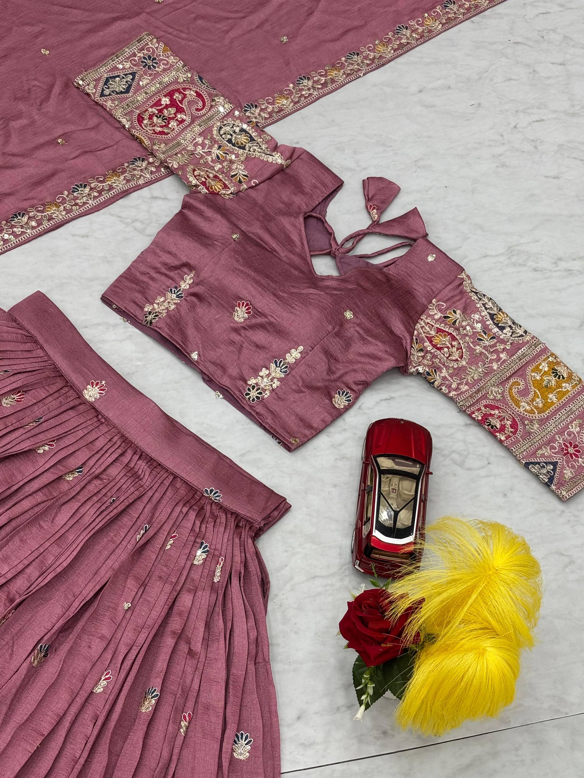 Pure Vichitra Embroidered Lehenga Set