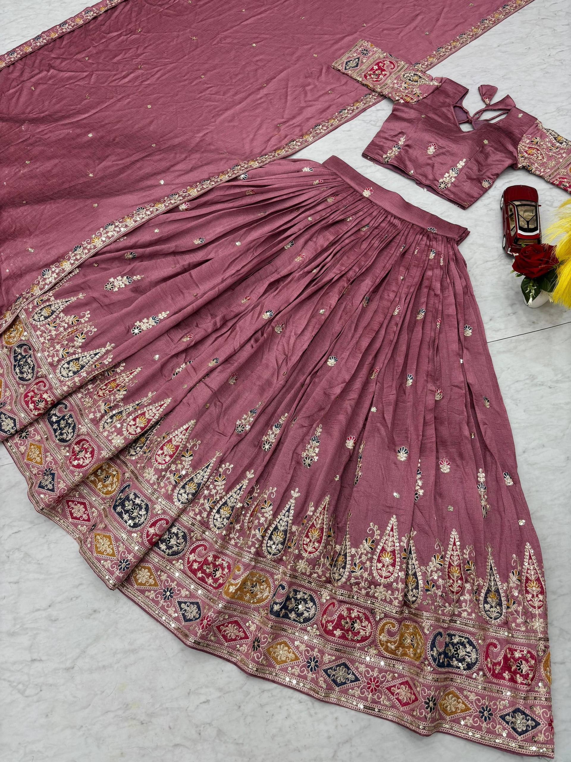 Pure Vichitra Embroidered Lehenga Set