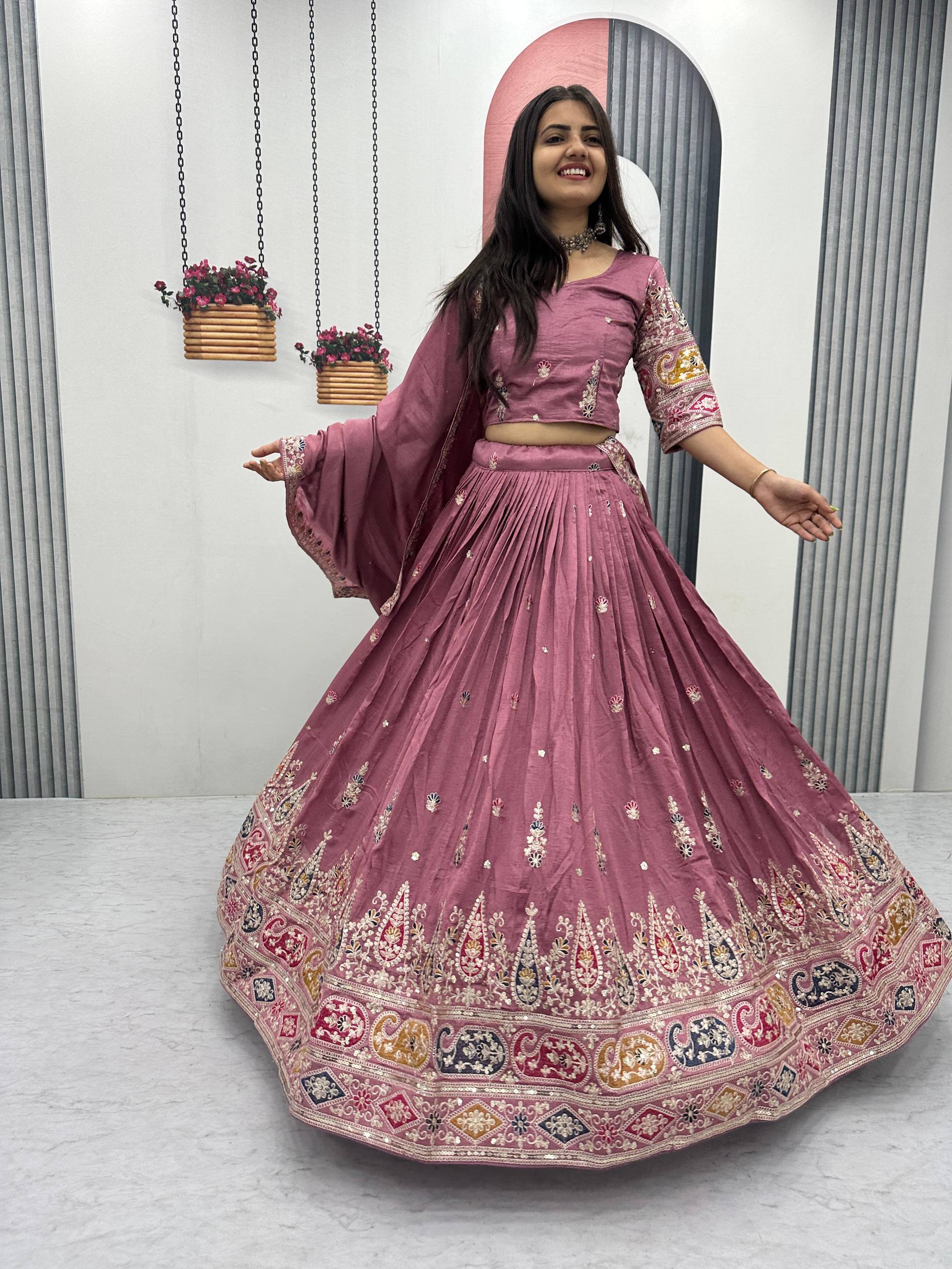 Pure Vichitra Embroidered Lehenga Set