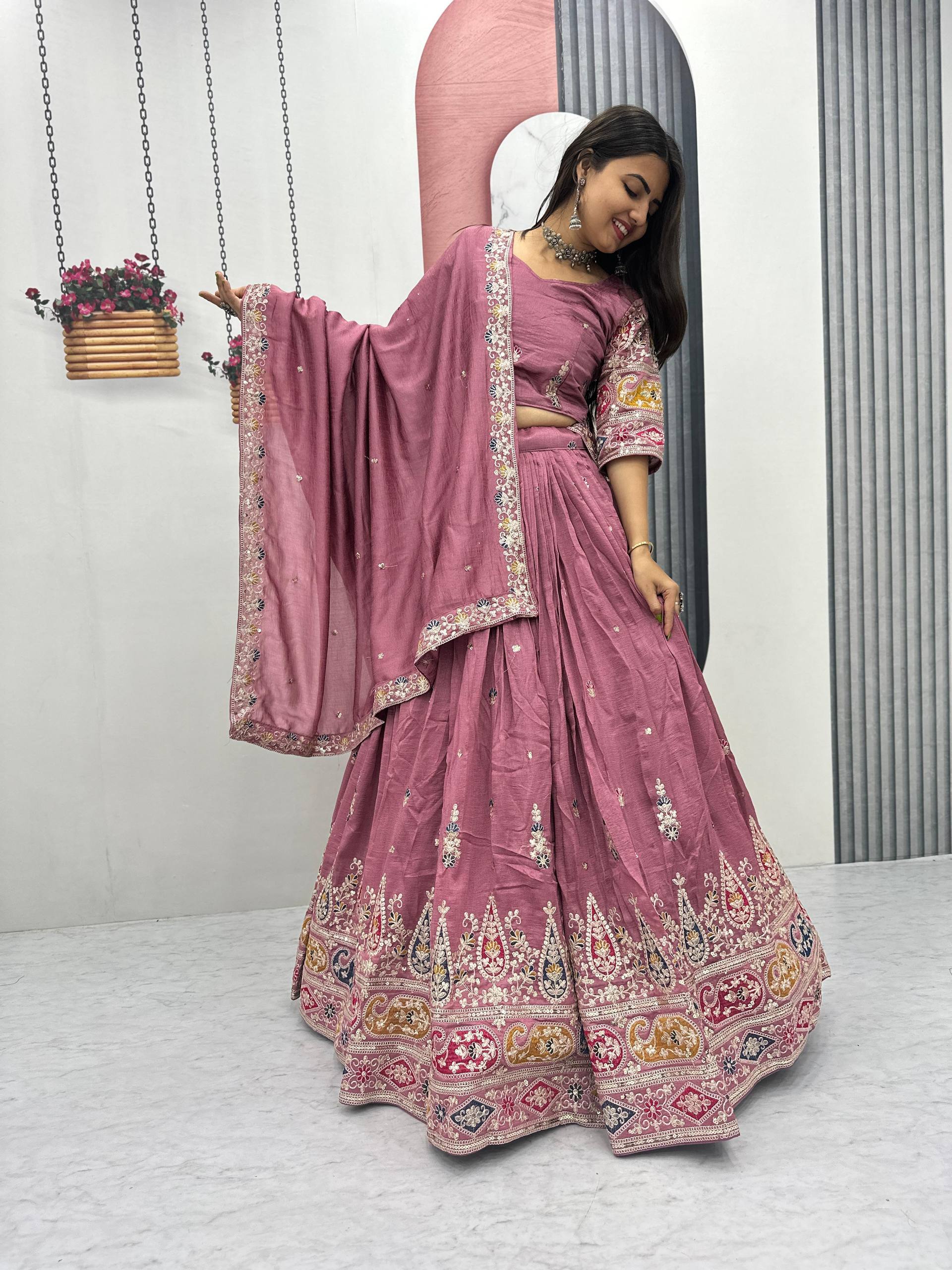 Pure Vichitra Embroidered Lehenga Set