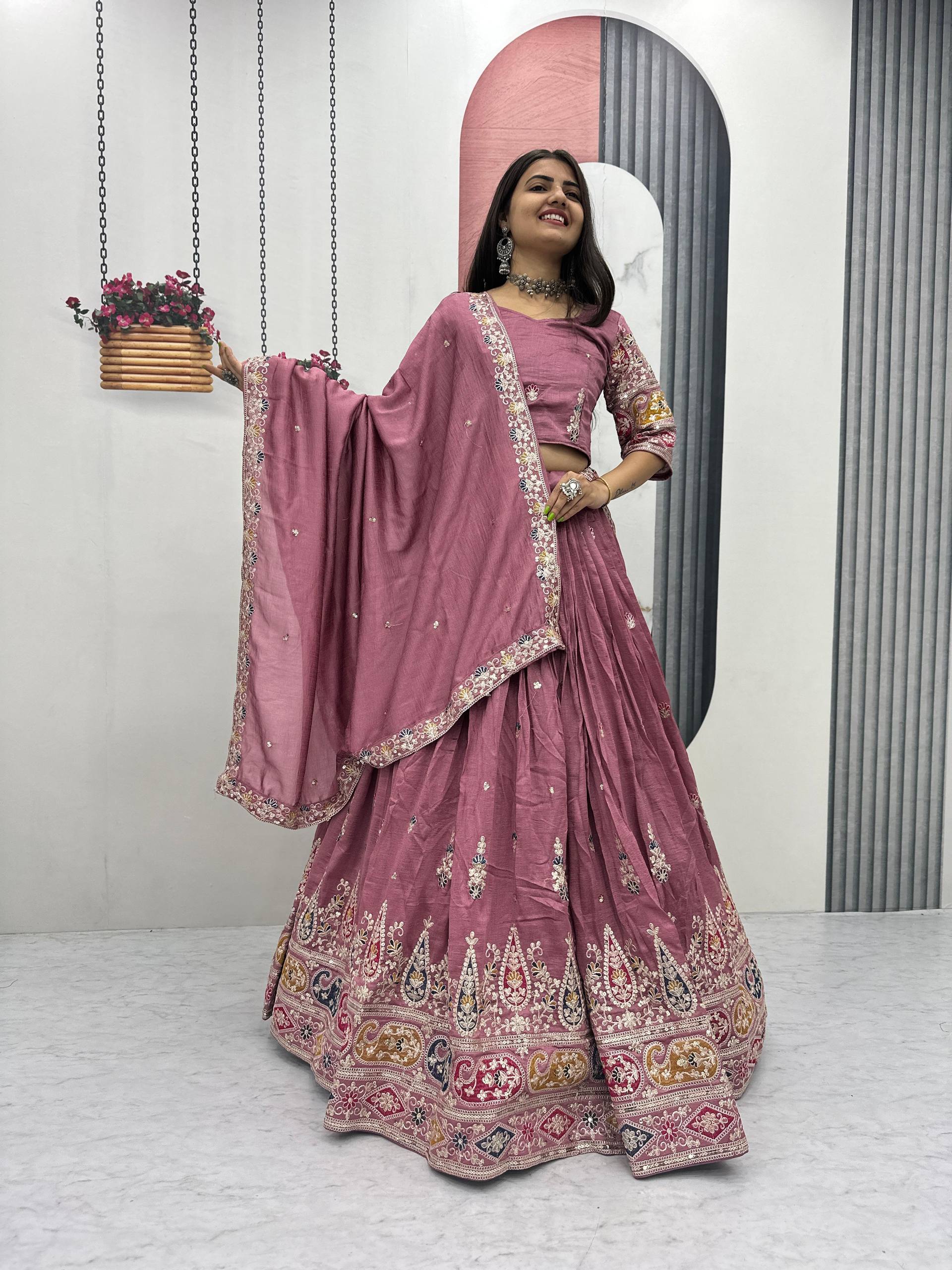 Pure Vichitra Embroidered Lehenga Set