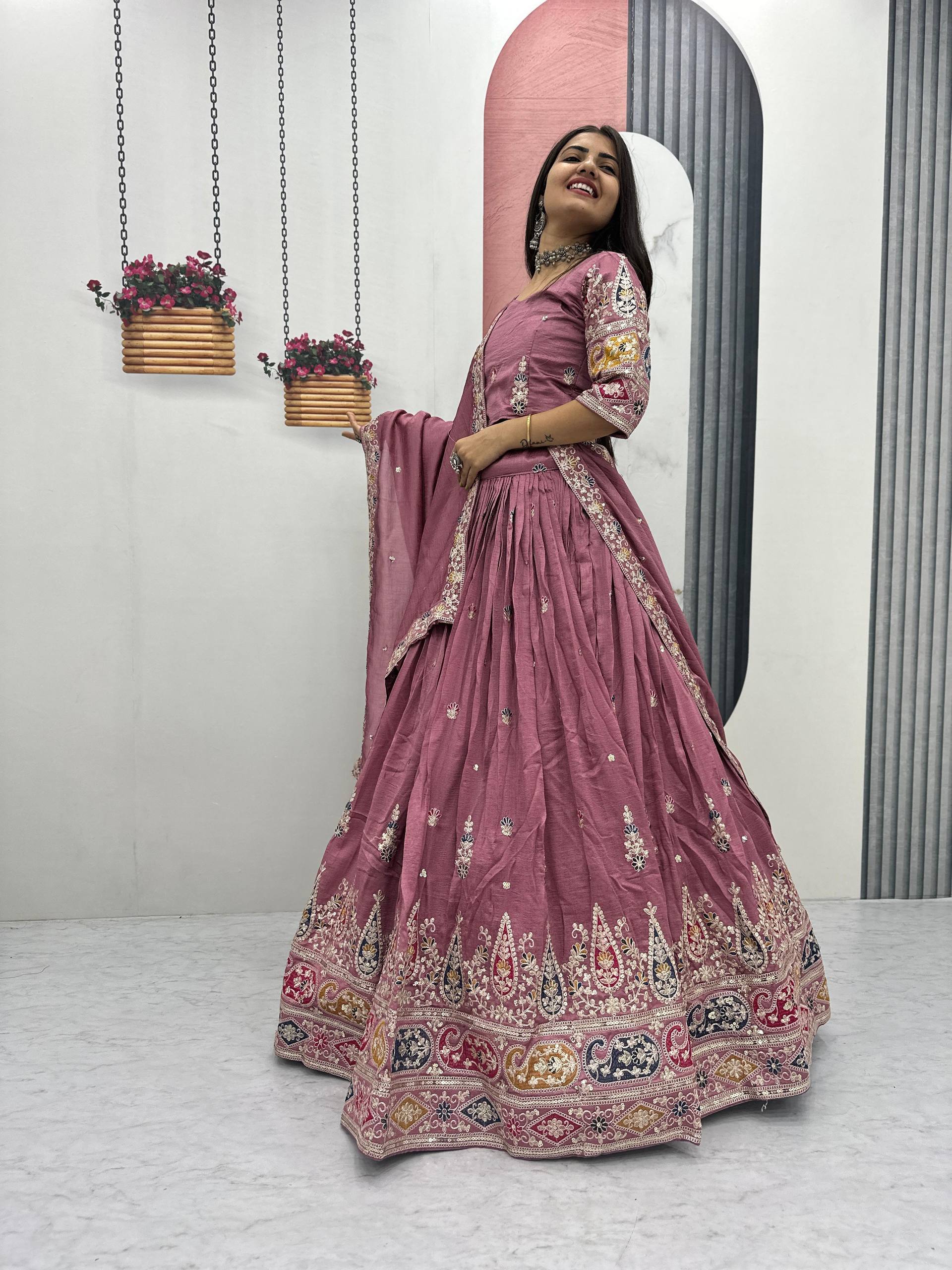 Pure Vichitra Embroidered Lehenga Set