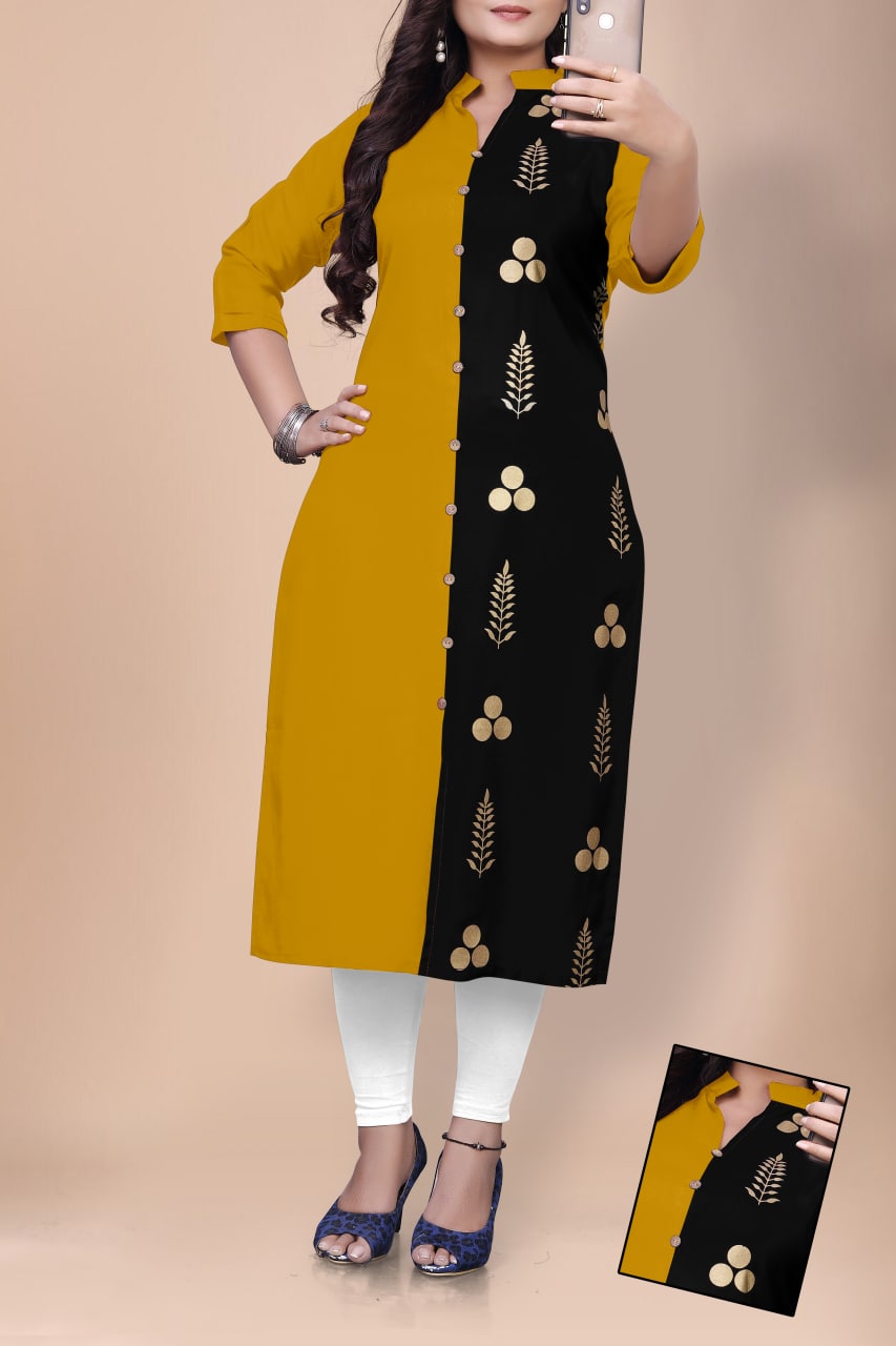 Designer Gold Printed Kurtis