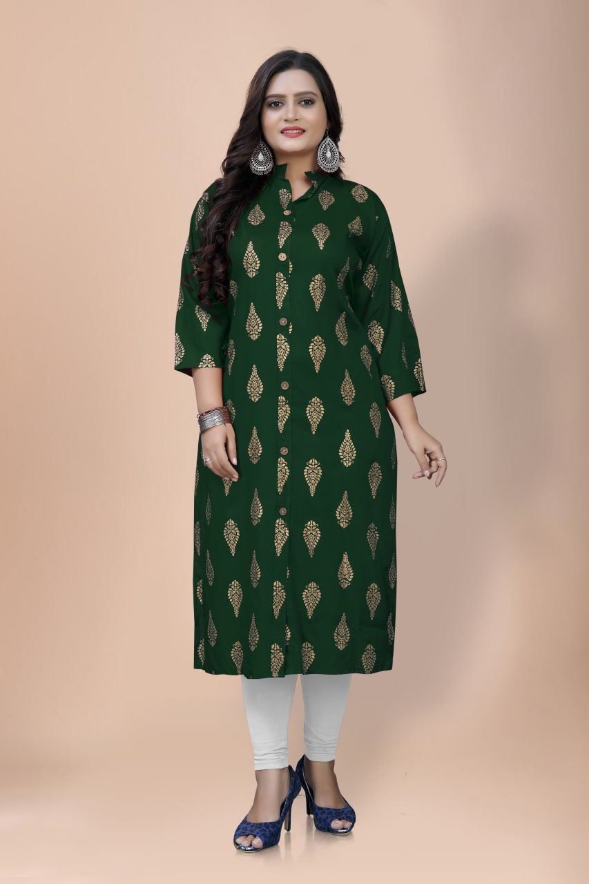 Gold Print Rayon Kurtis