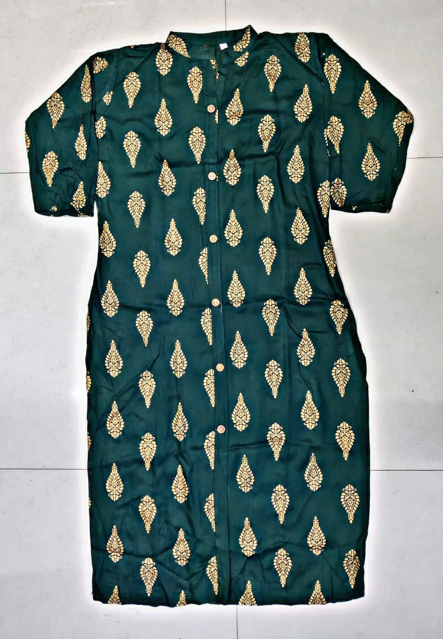 Gold Print Rayon Kurtis