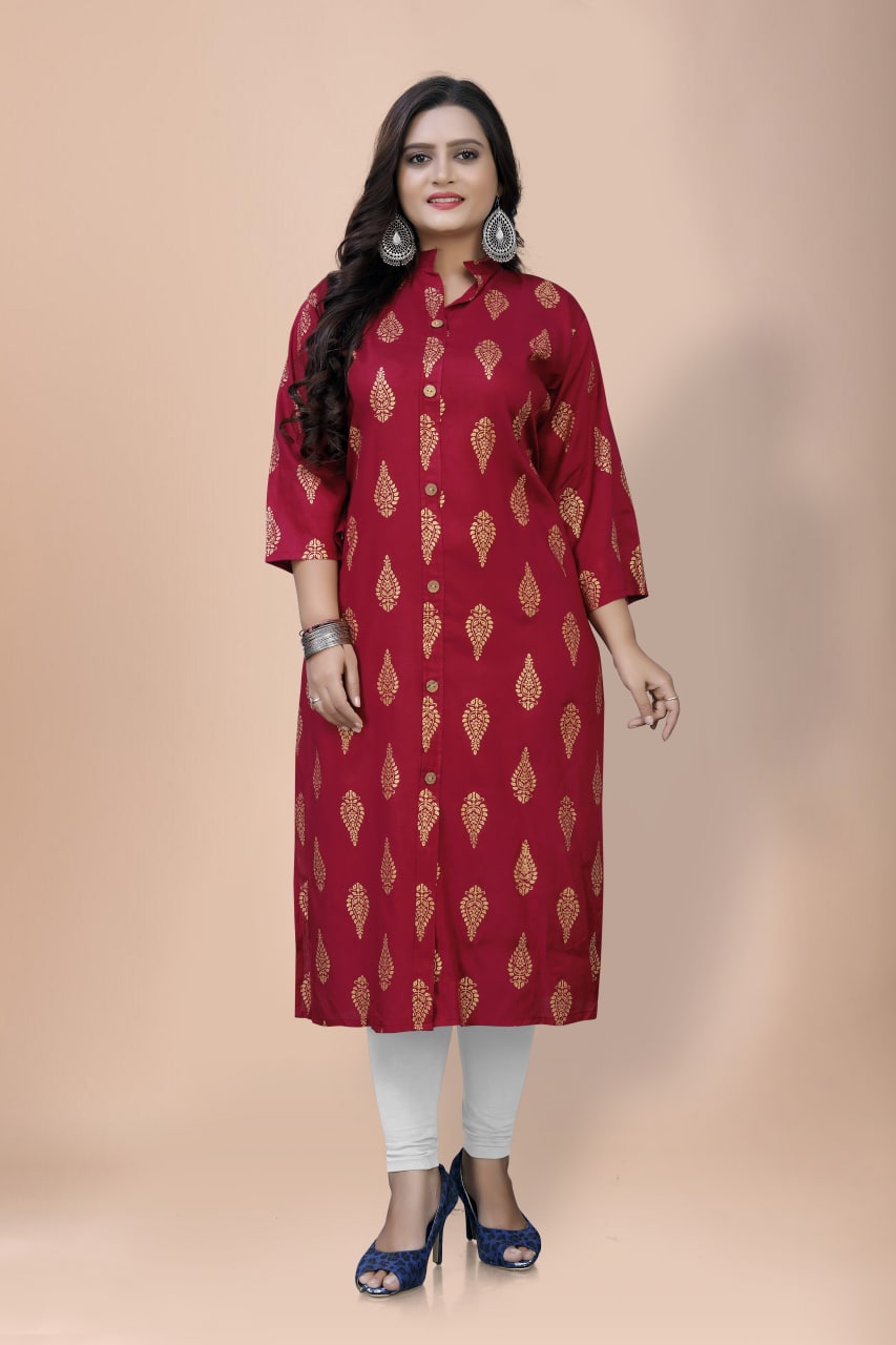 Gold Print Rayon Kurtis