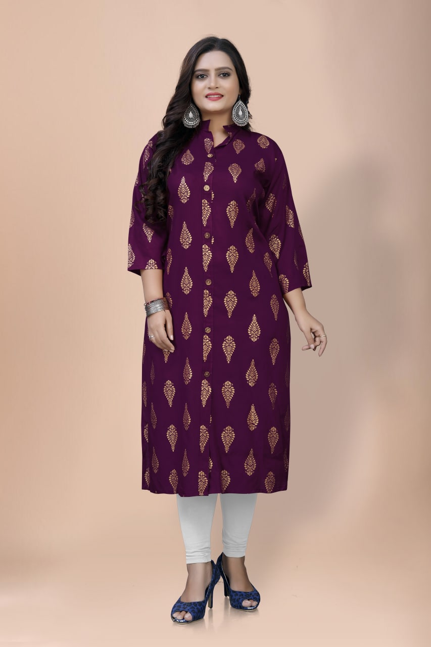 Gold Print Rayon Kurtis