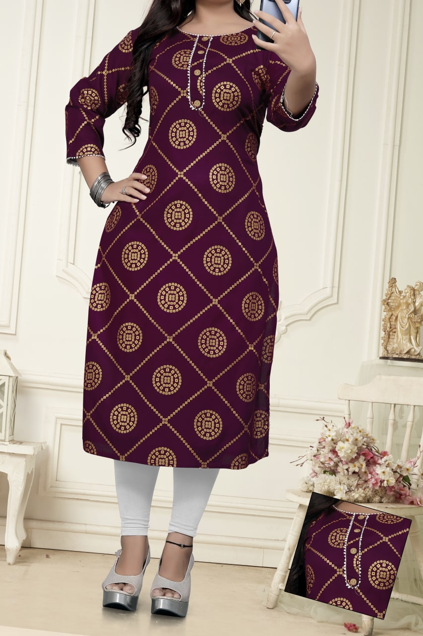 Elegant Rayon Gold Print Kurti
