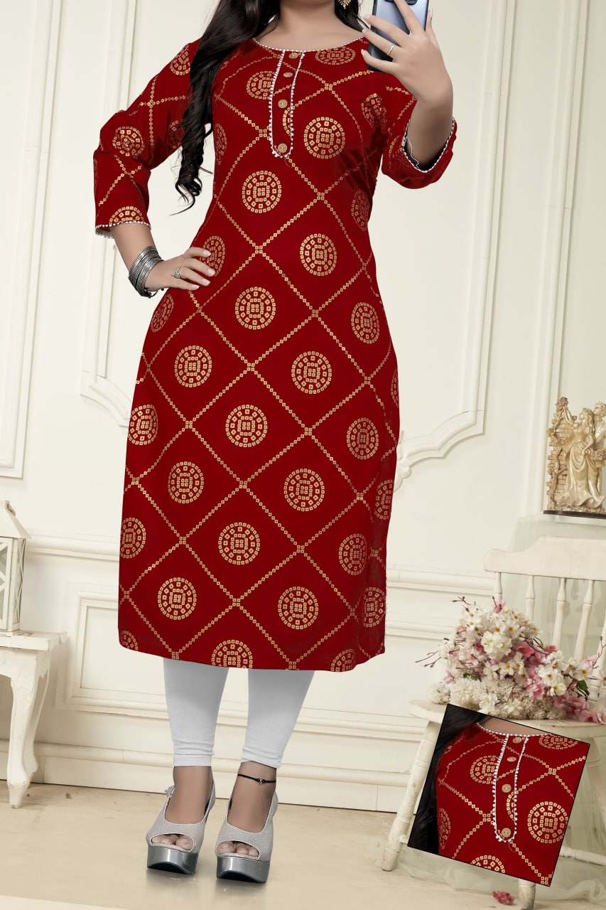 Elegant Rayon Gold Print Kurti