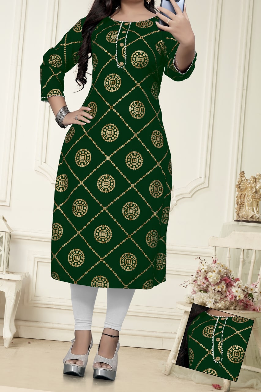 Elegant Rayon Gold Print Kurti