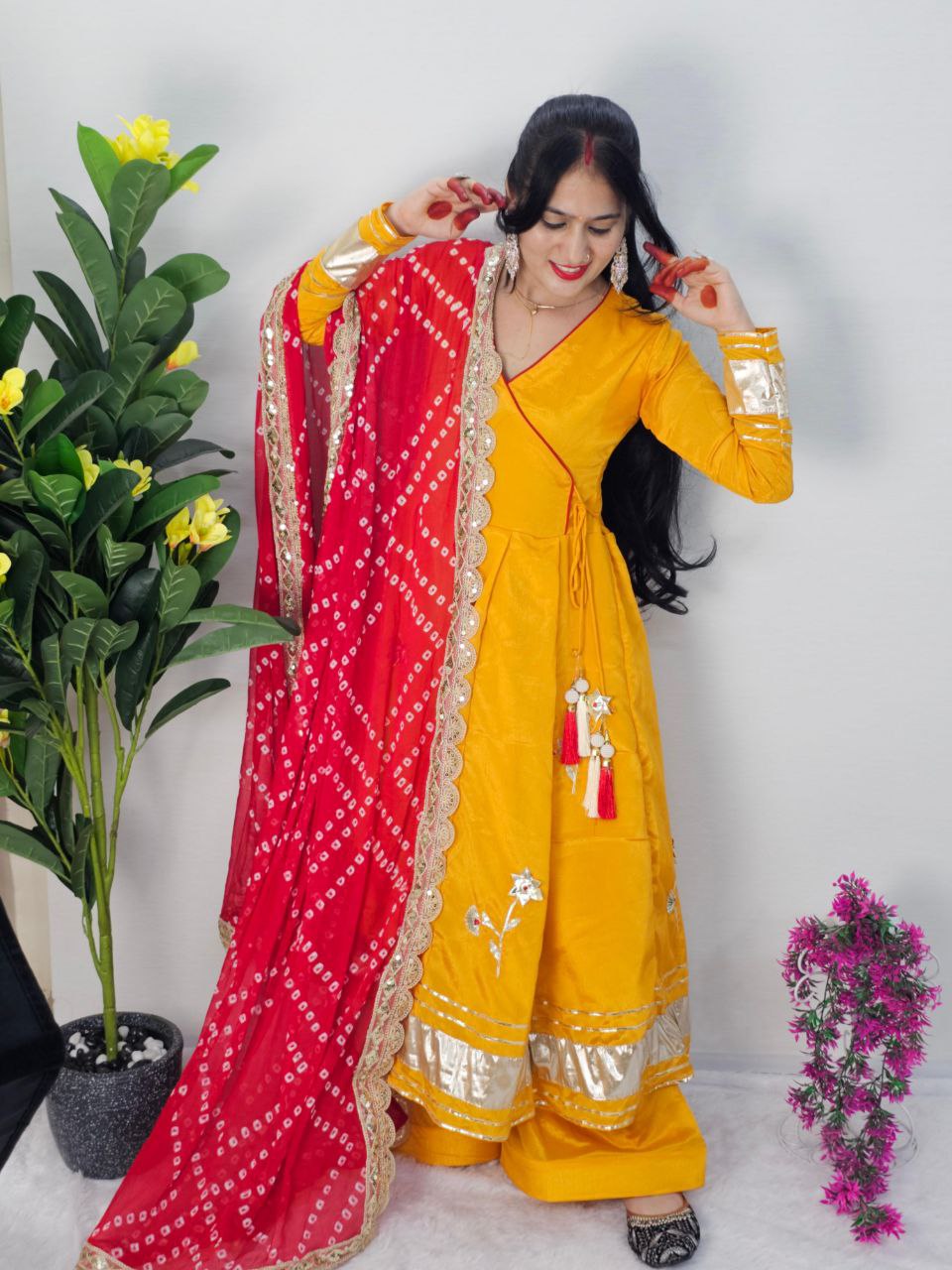 Purely Handmade Anarkali Plazzo Set with Bandhani Dupatta – A Royal Festive Look 💃