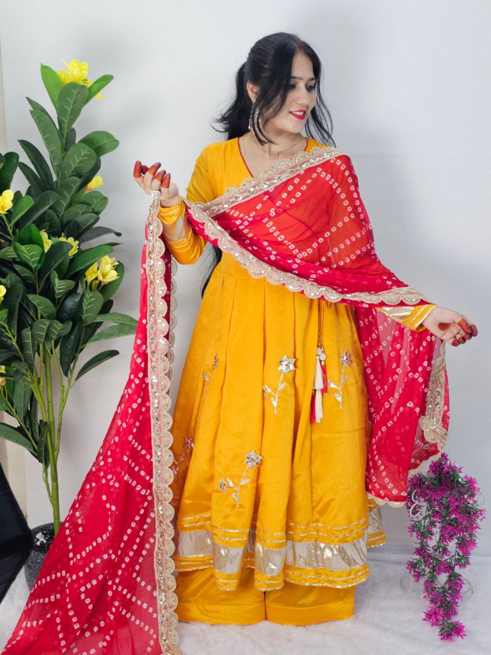 Purely Handmade Anarkali Plazzo Set with Bandhani Dupatta – A Royal Festive Look 💃