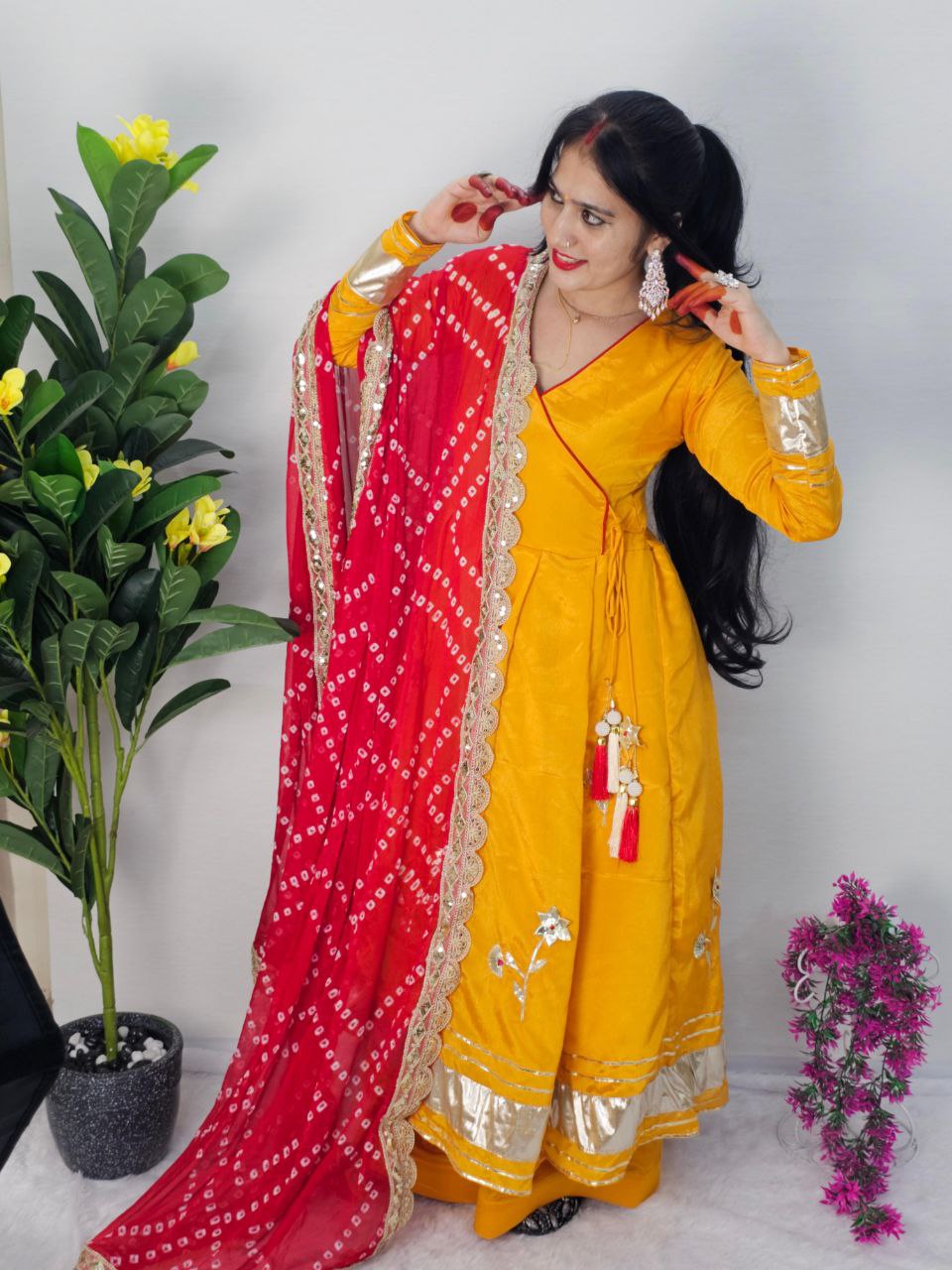 Purely Handmade Anarkali Plazzo Set with Bandhani Dupatta – A Royal Festive Look 💃
